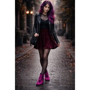 NIB Toms Crushed Velvet Ella Chelsea Boot Cherry Size 7 Whimsical, Dark Romantic